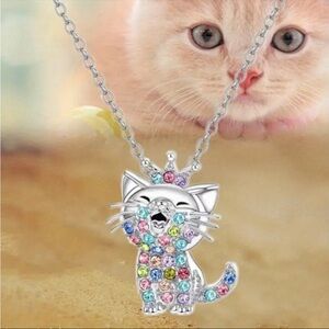 Colorful Cat Pendant Necklace